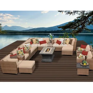 Klassische garten große sofa set mit rechteckigen feuerstelle und chaise lounge design gut verwendet wicker möbel