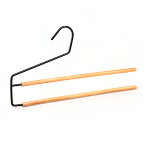 Cintres métalliques personnalisés à <span class=keywords><strong>2</strong></span> niveaux, à extrémités ouvertes, gain de place, pour pantalons et jeans, avec barre en bois, accessoires pour armoire - Product Image 2