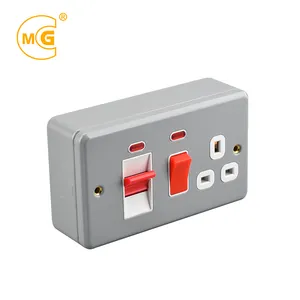 Metal clad 45A DP cooker control unit switch socket with neon