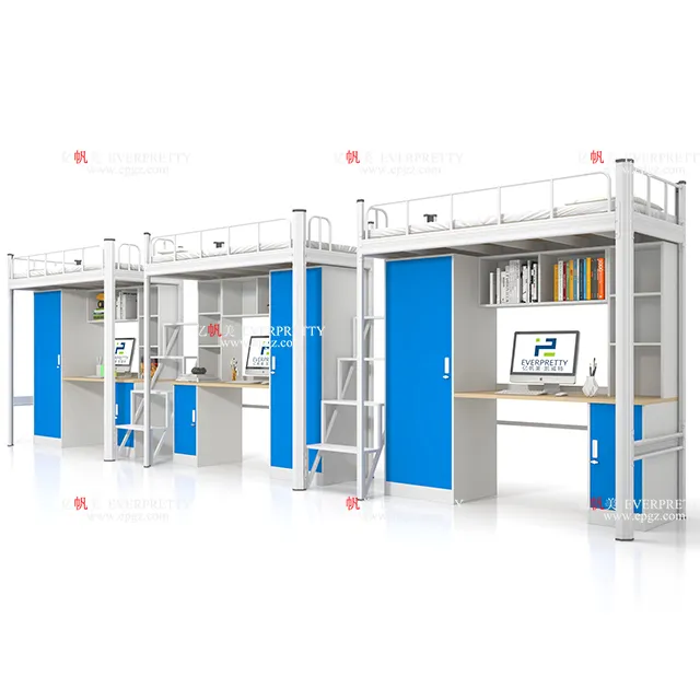 سرير مزدوج عالي الجودة للجامعة والمدرسة سرير من الحديد مرتفع مزود بطاولة للسكن