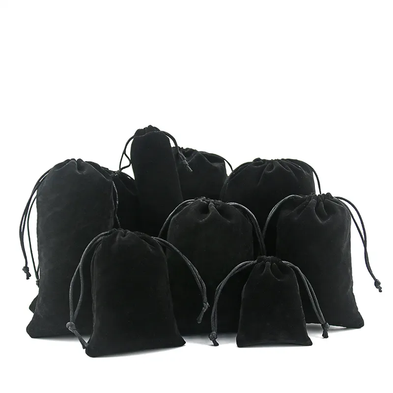 Много размеров на выбор, специальный высококачественный небольшой Подарочный бархатный мешок черного цвета с кулиской для хранения ювелирных изделий