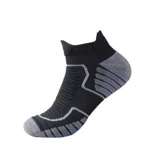 Calcetines deportivos de compresión para hombre y mujer, calcetín Unisex de color negro, medio Terry, fondo suave y grueso, para correr, tobilleros