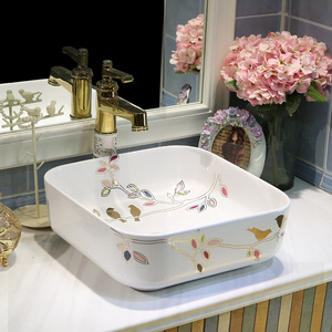 Mengjingdezhen — évier de <span class=keywords><strong>jardin</strong></span>, motif floral et oiseau, carré, en céramique, extérieur, lavabo, usine - Product Image 1