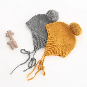 <span class=keywords><strong>Bonnet</strong></span> de bébé en coton doux, tricoté, mignon, pour l'extérieur, avec <span class=keywords><strong>pompon</strong></span>, nouvelle collection 2020 - Product Image 1
