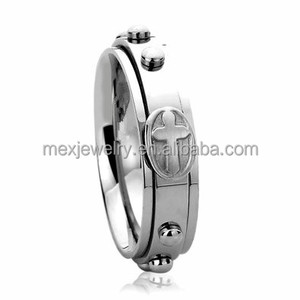 6MMステンレス鋼の結婚指輪リングクロス刻印ロザリオスピナー祈りリング - Product Image 2