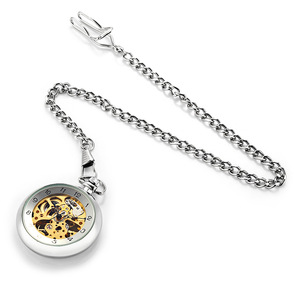 Reloj de bolsillo plateado para hombre, <span class=keywords><strong>esqueleto</strong></span>, bobinado, mecánico - Product Image 3