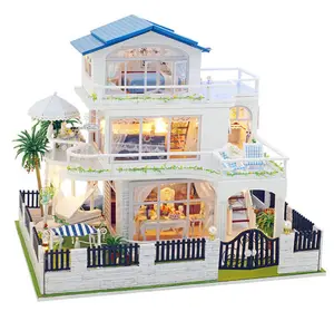 Fábrica de atacado populares crianças artesanato DIY brinquedos casa de madeira casa de bonecas em miniatura