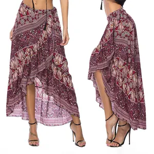 Bohemian Design Women Rayon Frill Casual Long Skirts Women