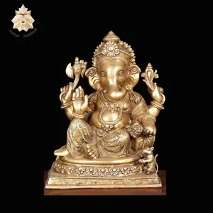 Kim Loại Nghệ Thuật Brass Tượng Hindu Thần Đồng Ganesh Chúa Ganesha Điêu Khắc Để Bán NTBS-744Y