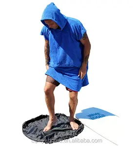 Robe de bain à manches longues avec poche, tissu en coton, torche de plage, Poncho, change de Robe, LOGO brodé