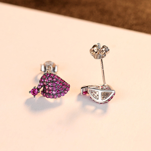 CZCITY-<span class=keywords><strong>pendientes</strong></span> coreanos de rubí para niña, de Plata de Ley 925, aretes pequeños pavimentados de Rubí - Product Image 6