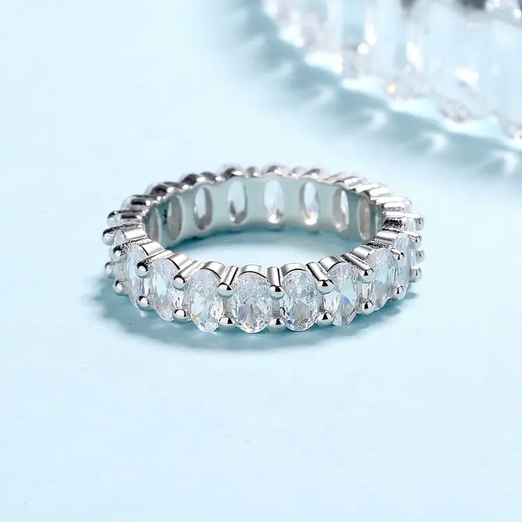 Hot Koop Sieraden 925 Sterling Zilveren Ring Prong Emerald Cut Eternity Band Ring