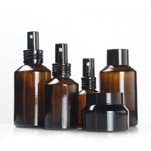 Cosmetic cream bottle jar set 15g 30g 50g 15ml 30ml 60ml 120ml Amber Oblique Shoulder Lotion glass Bottles