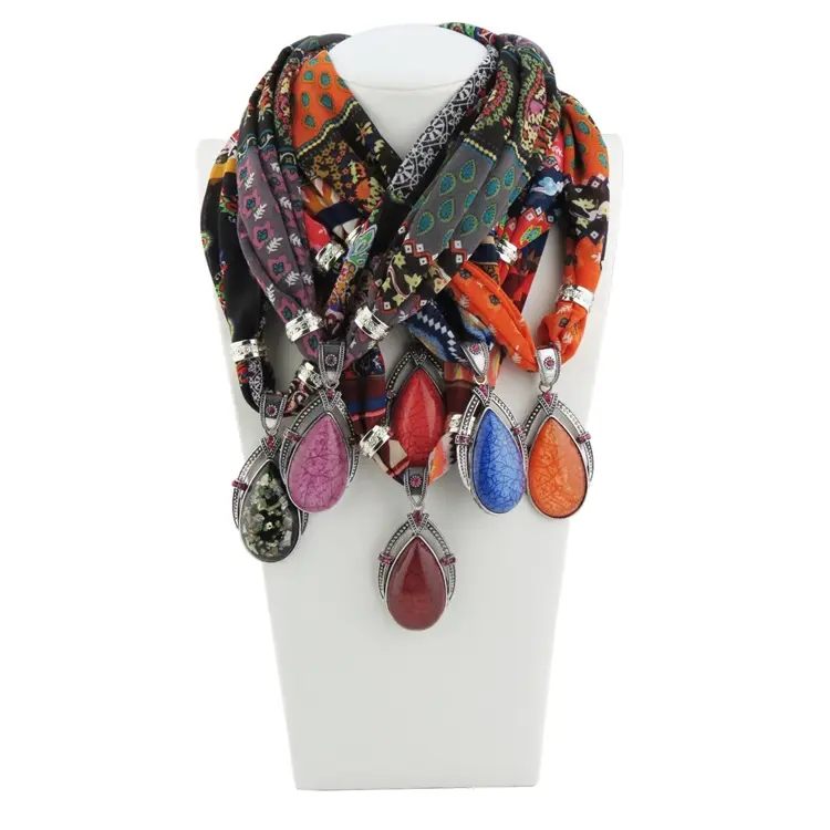 Women's Elegant Charm Rhinestone Decorated Jewelry Pendant Necklace Scarf with Various Colors