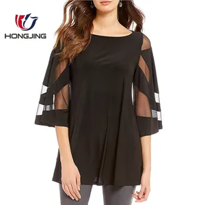 Boat Neck Top Boat neck sexy gauze woven shirt blouse type breathable women's tunic pull on 3/4 sleeve Pullover construction