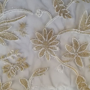 Shantou Da Sposa Da Sposa di <span class=keywords><strong>Tulle</strong></span> In Rilievo <span class=keywords><strong>Oro</strong></span> Chimico Tessuto di Pizzo Voile Tessuto Del Ricamo Lucido Tessuto di Pizzo Partito Bianco Lavorato A Maglia T/T - Product Image 4
