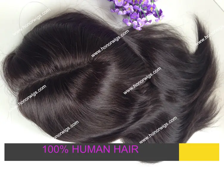 HT207 المرأة الشعر المستعار 130% كثافة الشعر الطبيعي الأسود # 1B اللون 18 بوصة طول الشعر المرأة هيربيسي الجزء الأيمن 7 "x 9" touper
