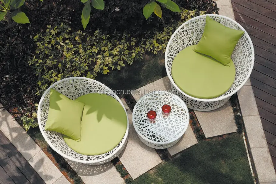Ninho de Pássaro tecidos em vime branco round cafe cadeira e mesa terraço móveis