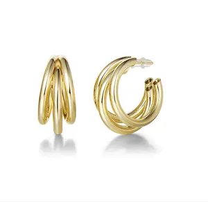 Pendientes de aro de tubo medio abierto, joyería de moda, 18K, chapado en oro, estilo alto pulido