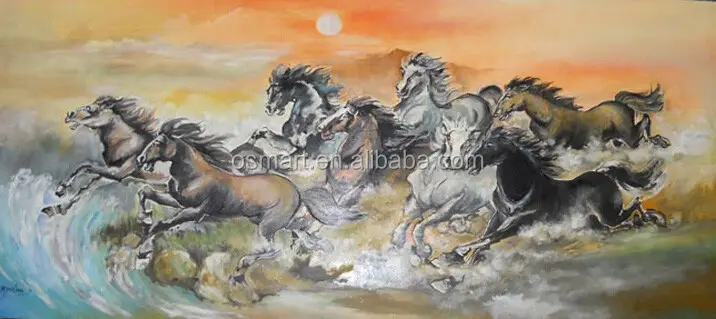 cinese stile basso prezzo e di alta qualità otto cavalli arte della parete pittura su tela per la decorazione della parete