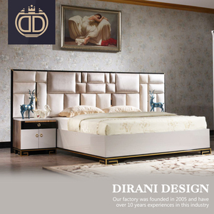 Muebles de alta calidad lujo cabecera alta tela beige cama últimas modernos diseños cama doble - Product Image 2