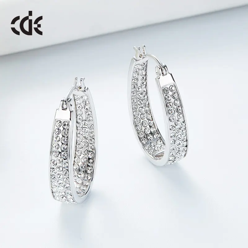 Silver Earring Designs 925 Silver Custom Designer Crystal Women Hoop Earring Set