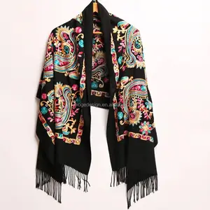 Hot sold factory oversize cover up shawl scarf muffler acrylic blend viscose bohemian women winter embroidery pashmina