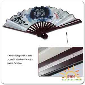 Motion Sensor Flash Plastic Custom Printed Folding Hand Fan WIth Lights Japanese Folding Fan