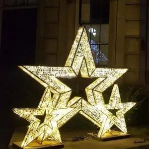 Açık ticari sınıf 3D büyük LED işıklı Noel yıldızı ışıkları alışveriş merkezleri giriş kış şenlikli görüntüler