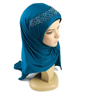 95% Cotton 5% Spandex Cheap Islamic Beaded Wholesale Fashion Jersey Cotton Crinkle Muslim Stone Hijab Scarf