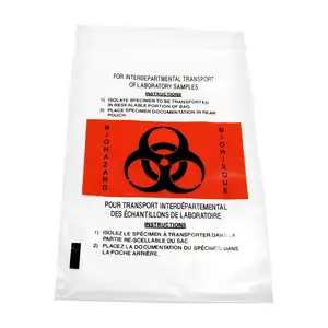 Polyethylene Biohazard Printing Plastic Ziplock pouch with Outside Pocket Three wall zipper Specimen Bags