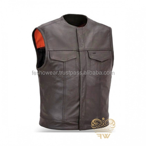 Chaleco elegante para hombre, sin cuello Chaleco de cuero, a prueba de viento, transpirable, servicio OEM, técnica lavada - Product Image 1