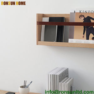 Moderno Portariviste in Legno, Libreria da Parete con Cinghia, Scaffale in Pino Personalizzato con Rivestimento in Pelle - Product Image 5