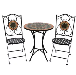 Mesa y silla de jardín al aire libre de hierro, sillas de mesa de jardín con patrón de mosaico, Venta barata