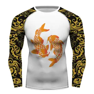 Custom Gold Vissen Compressie Shirt Rashguards Diy T-shirt Voor Mannen Fight Club Boksen Crossfit Tops Rash Guard Lange T-shirts