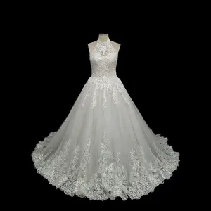 2019 Luxury SuZhou Wedding Dress Ball Gown Beaded High Neck Sleeveless Bridal Gown In Stock