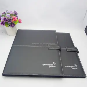 Customized 은 logo printing black pu leather 문서 폴더 a4