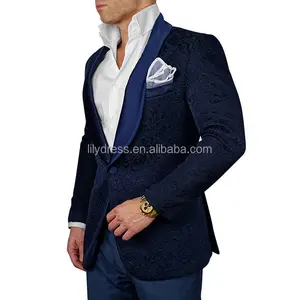 HD085海军蓝男士花色运动夹克设计男士皮斯利运动夹克修身西装外套男士婚礼晚礼服时尚男士套装