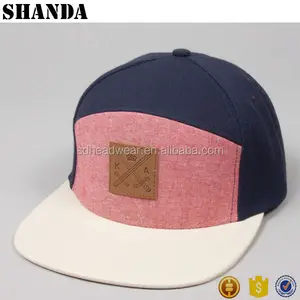 定制 7 面板平板皮革补丁 Snapback 帽子批发