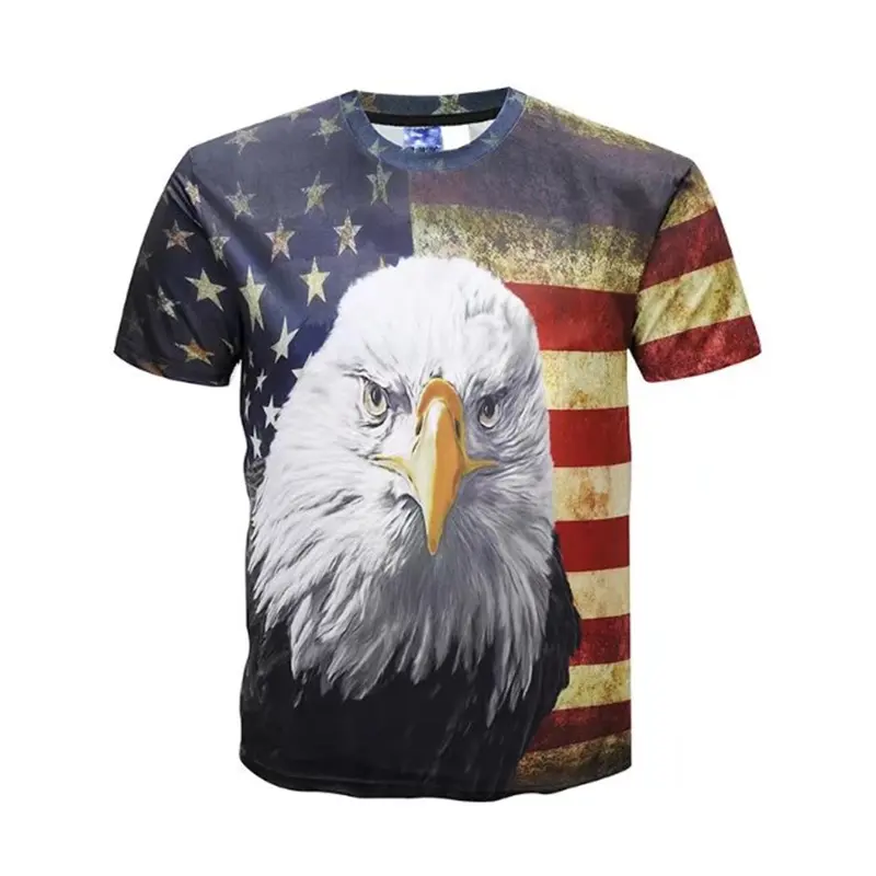 90% polyester 10% spandex sublimatie t-shirt amerika t-shirt 3d gedrukt animal tshirt