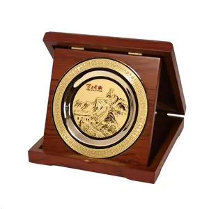 souvenir award trophy custom metal plaque with wooden package