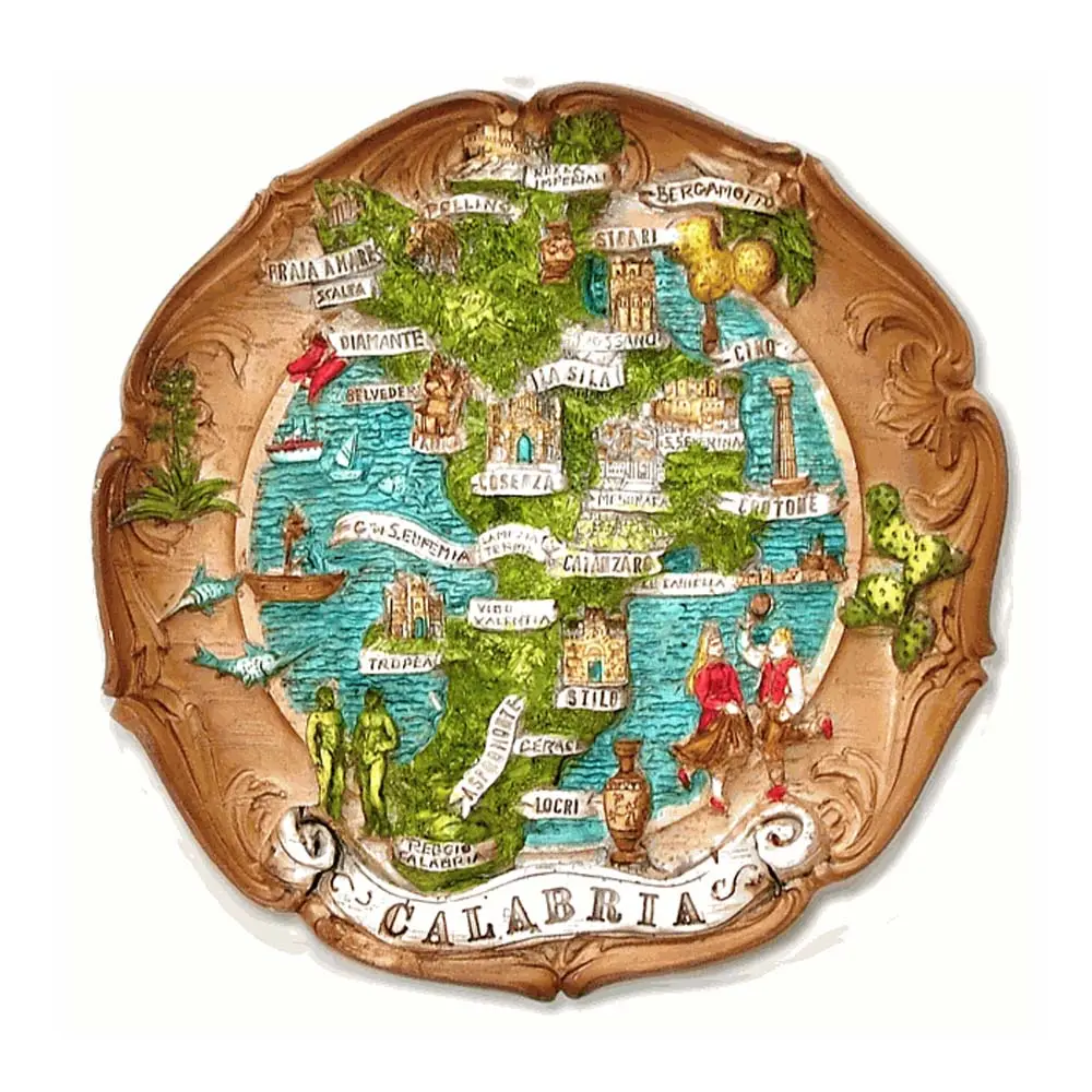 Wholesale high quality 3d resin Calabria Italy souvenir plate souvenirs for sale