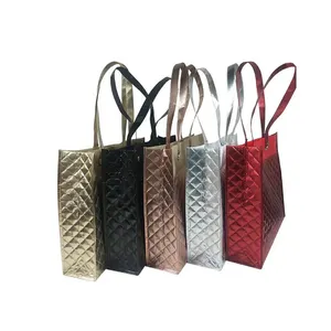 Nieuwe Fashion Custom Warmte Verzegelde Pp Gelamineerd Herbruikbare Eco Shopping Tassen Metallic Gelamineerd Tas Geweven Zak Met Rits