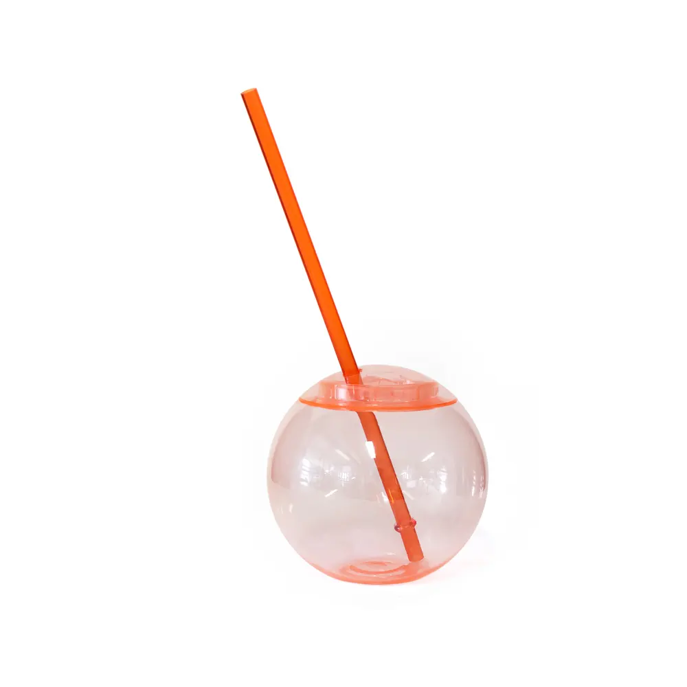 450ml Round Disco Ball Shaped Drinking Cup with Lid and Straw