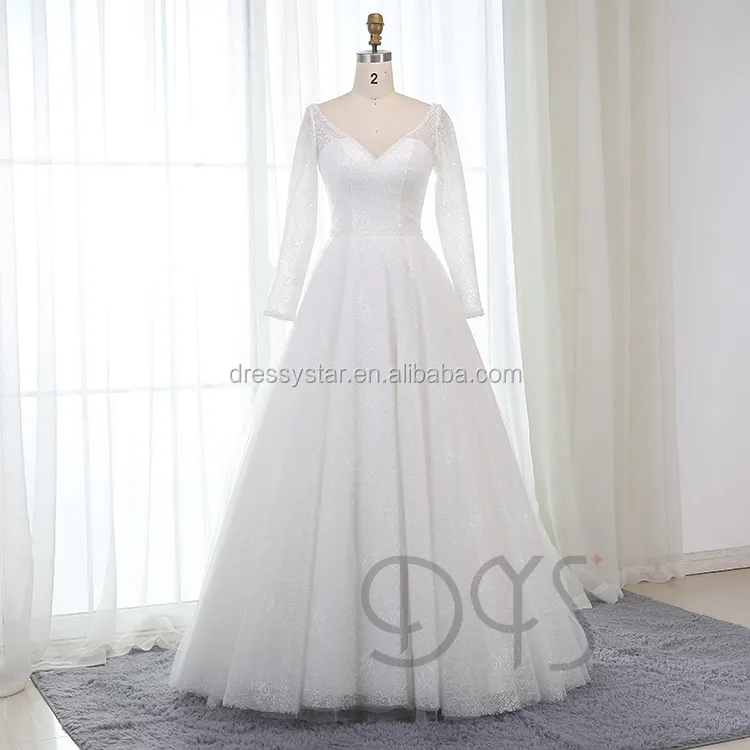 2019 Tô Châu trắng cộng với kích thước bridal gown sparkly ren dài tay áo cưới ăn mặc bán buôn