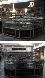 Design semplice ed elegante a <span class=keywords><strong>LED</strong></span> eco-friendly centro commerciale chiosco di orologi e gioielli Display in vetro vetrina con Logo personalizzato - Product Image 5