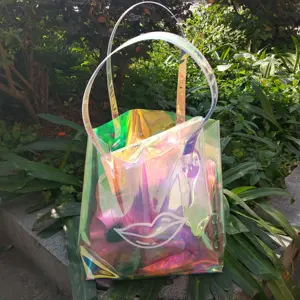 Moda göz kamaştırıcı pvc holografik tote çanta yaz plaj çantası