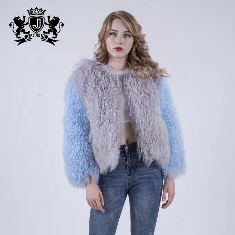 Yeni varış o-boyun kış Streetwear tam kollu avrupa toptan stil kabarık gerçek moğolistan kürk ceket