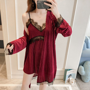 Good Quality Velvet <strong>Dressing</strong> <strong>Gown</strong> 2 Piece Sleepwear Set Women Pajamas Plus Size Velvet Sleepwear - Product Image 1