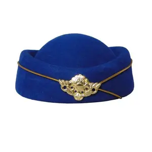 قبعة مخصصة عالية الجودة لمشاة طيران ، قبعة عصرية زرقاء للنساء من الصوف ، قبعة لمضيفة طيران للبيع بالجملة